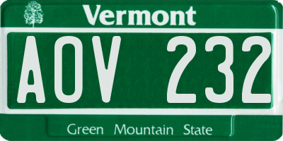VT license plate AOV232