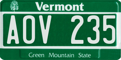 VT license plate AOV235