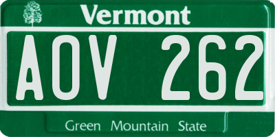 VT license plate AOV262