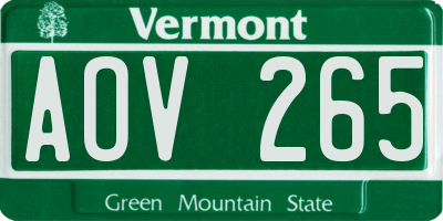 VT license plate AOV265