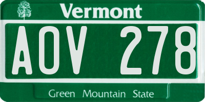 VT license plate AOV278