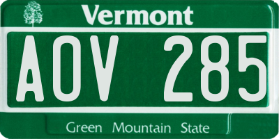 VT license plate AOV285