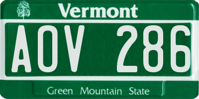 VT license plate AOV286