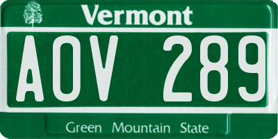 VT license plate AOV289