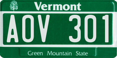 VT license plate AOV301