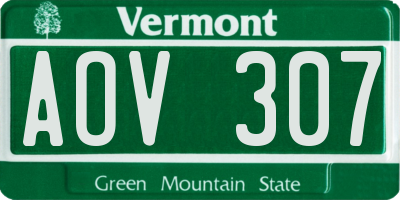 VT license plate AOV307