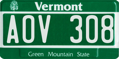 VT license plate AOV308