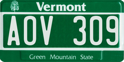 VT license plate AOV309