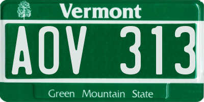 VT license plate AOV313