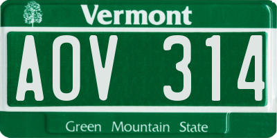 VT license plate AOV314