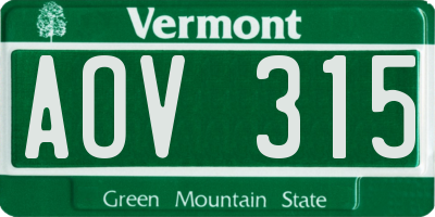 VT license plate AOV315