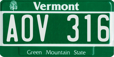 VT license plate AOV316