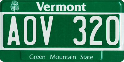 VT license plate AOV320