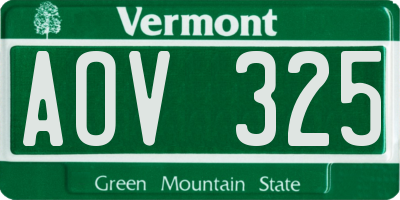 VT license plate AOV325
