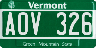 VT license plate AOV326