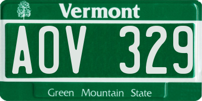 VT license plate AOV329