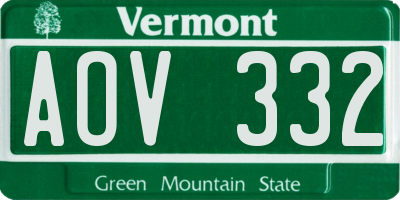 VT license plate AOV332