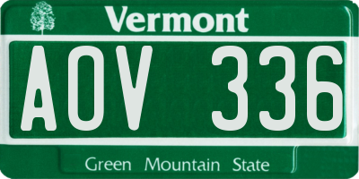VT license plate AOV336