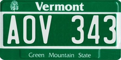 VT license plate AOV343
