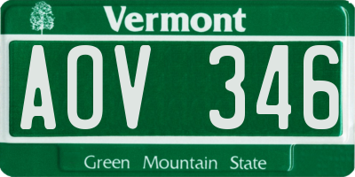 VT license plate AOV346