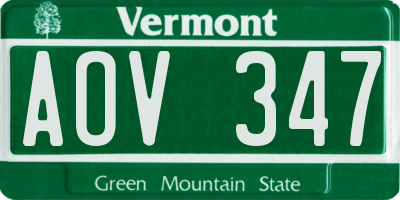 VT license plate AOV347