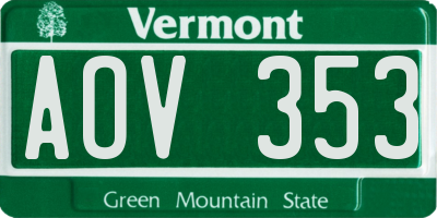 VT license plate AOV353