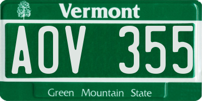 VT license plate AOV355