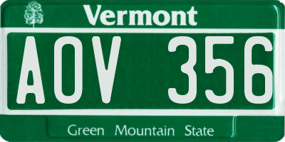 VT license plate AOV356