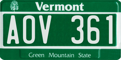 VT license plate AOV361