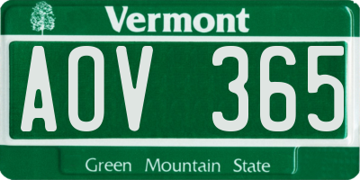 VT license plate AOV365