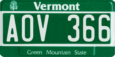 VT license plate AOV366
