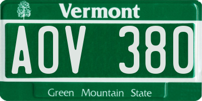 VT license plate AOV380