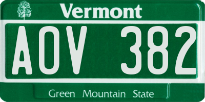VT license plate AOV382