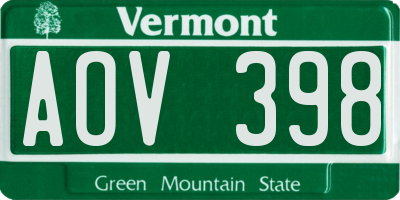 VT license plate AOV398