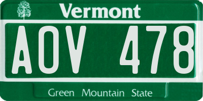VT license plate AOV478
