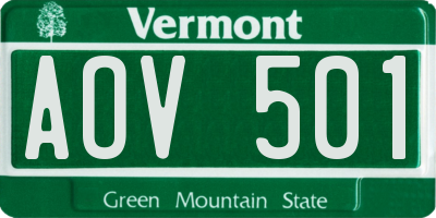 VT license plate AOV501