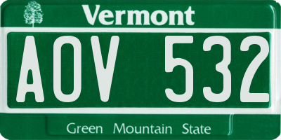 VT license plate AOV532