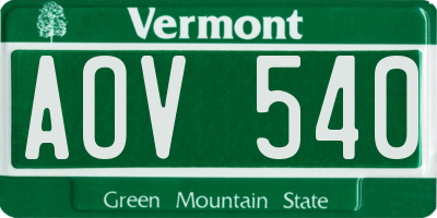 VT license plate AOV540