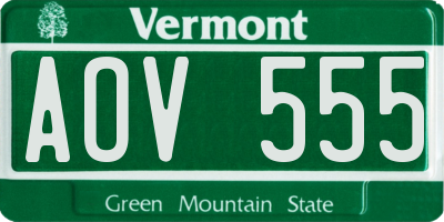 VT license plate AOV555