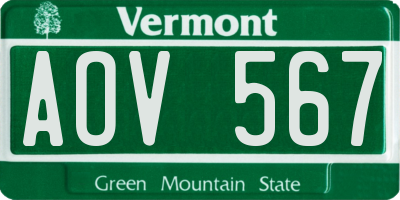 VT license plate AOV567