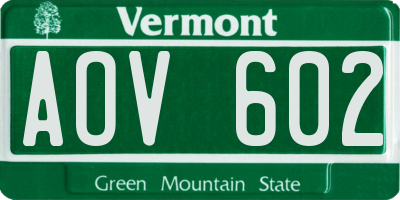 VT license plate AOV602