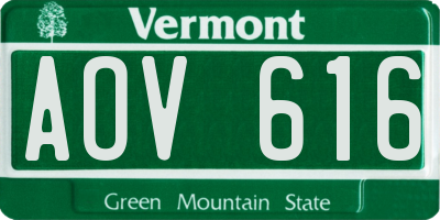 VT license plate AOV616
