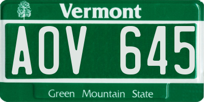 VT license plate AOV645