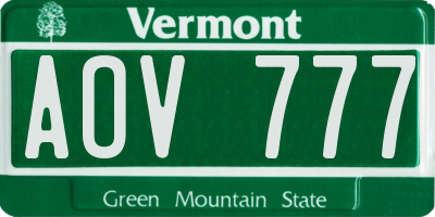 VT license plate AOV777