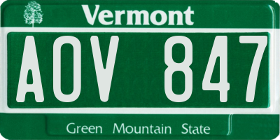 VT license plate AOV847