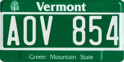 VT license plate AOV854