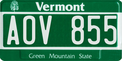 VT license plate AOV855