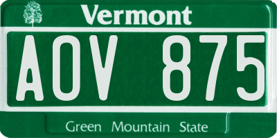 VT license plate AOV875