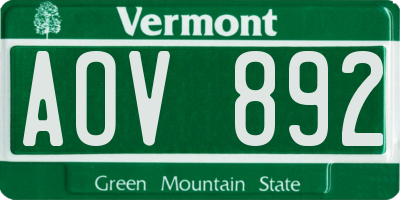 VT license plate AOV892
