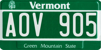 VT license plate AOV905